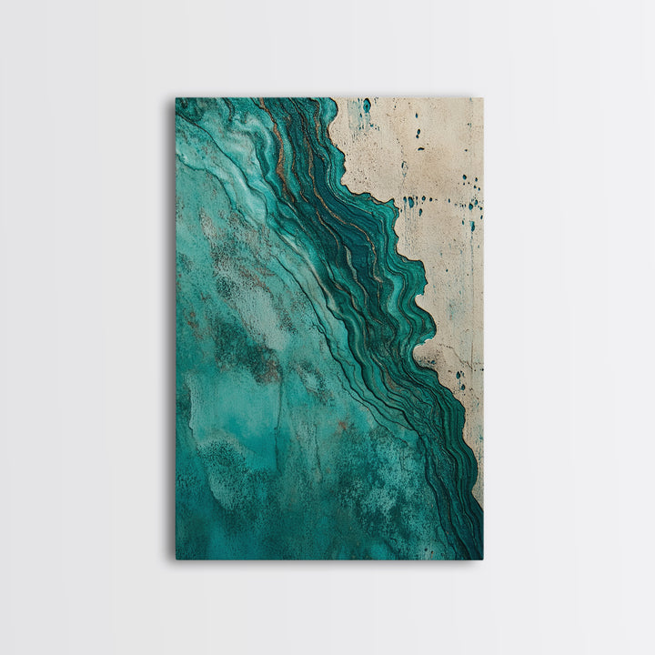 Abstract Turquoise Waves Canvas Print | Modern Wall Art | Fluid Acrylic Painting | Contemporary Home Decor | Office Art