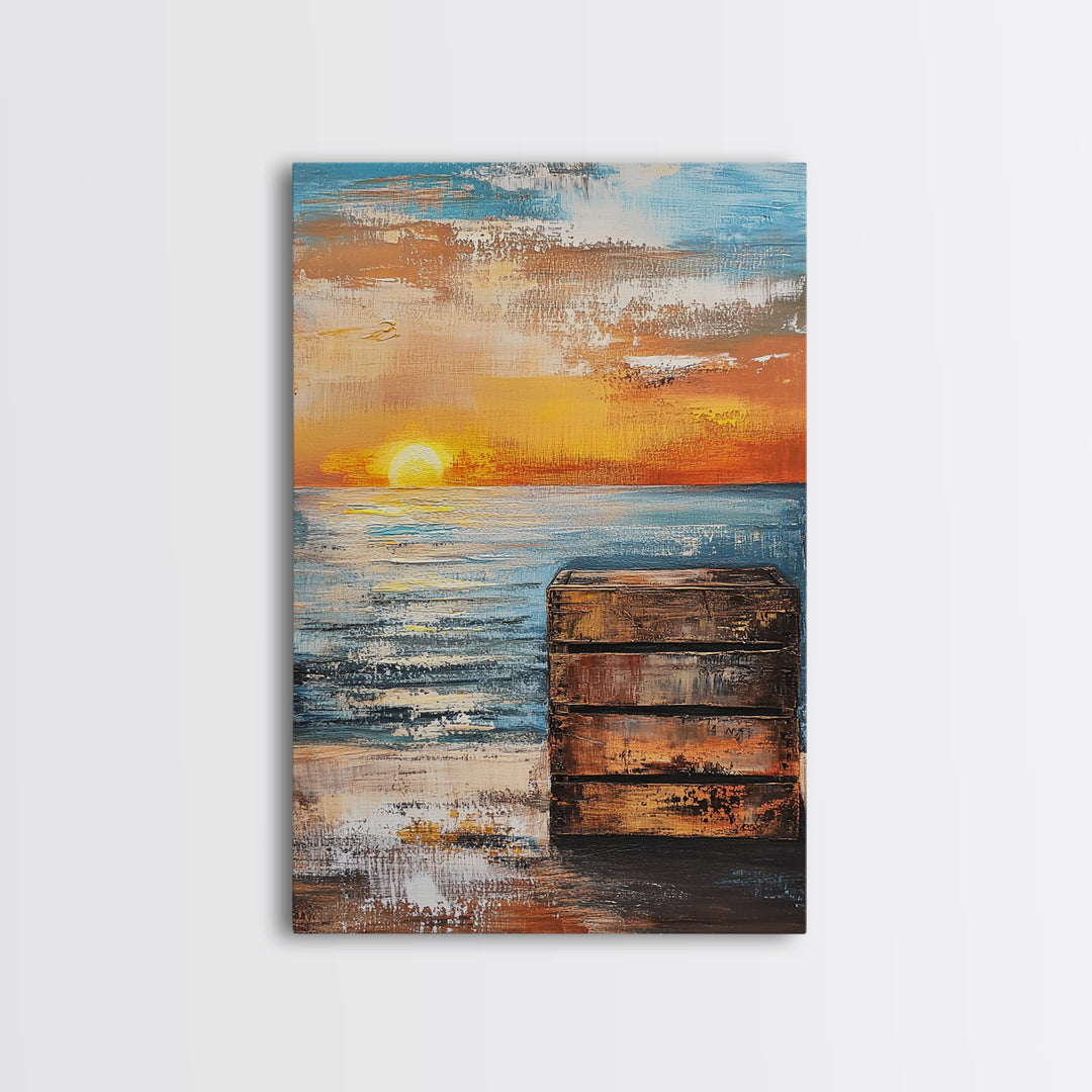 Sunset Over Ocean Canvas Print | Serene Seascape Painting | Coastal Home Decor | Beach House Wall Art | Nautical Artwork