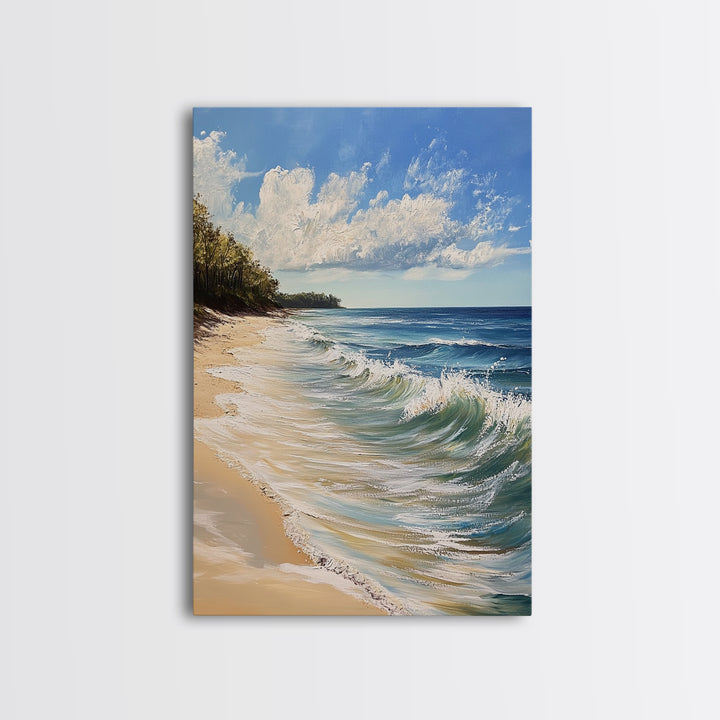 Beach Waves, Coastal Landscape Art, Nautical Wall Art, Above Bed Wall Art, Nautical Decor, Extra Wide Art, Framed Canvas Print