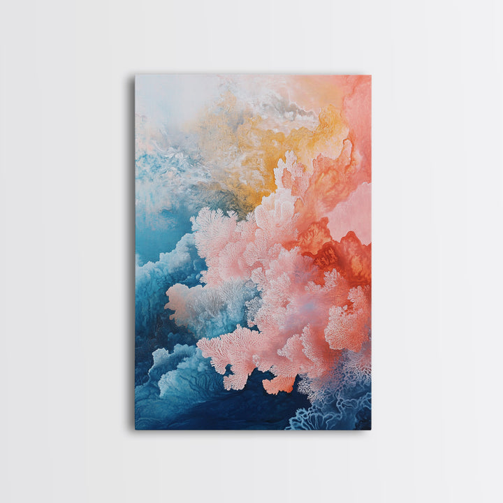 Coral Abstract, coastal landscape art, pink abstract art, botanical prints, nautical wall art, Framed Canvas Print, ocean-inspired decor