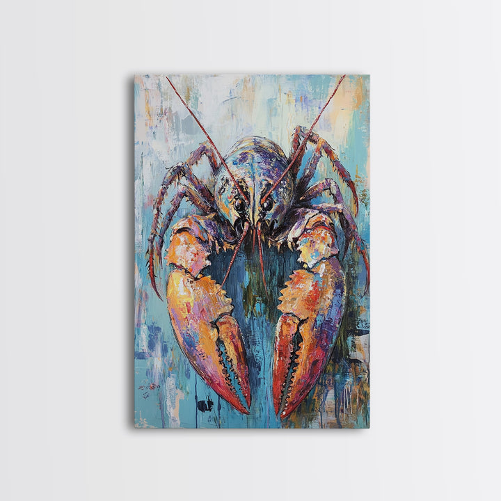 crayfish painting, rustic wall art, framed canvas print, nautical decor, seafood kitchen art, Maine oil painting, farmhouse art