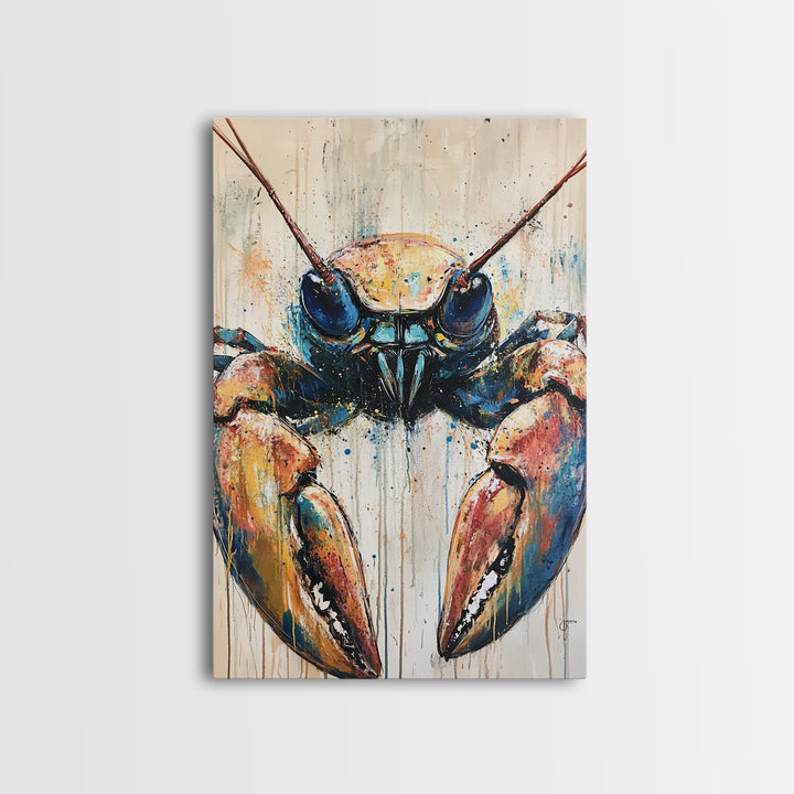 crayfish painting, rustic wall art, framed canvas print, coastal decor, nautical wall art, Maine oil painting, farmhouse art