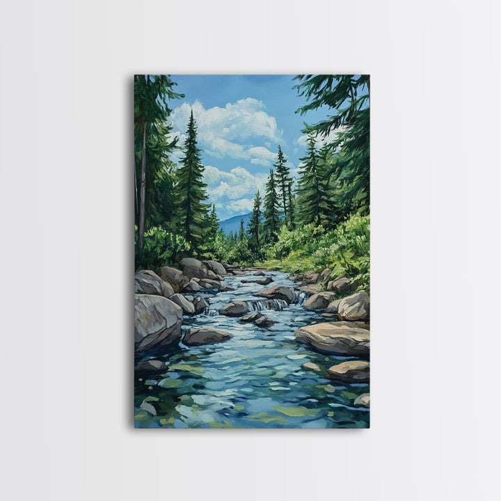pine tree art, landscape painting, framed canvas print, mountain painting, rustic wall art, above couch art, farmhouse art