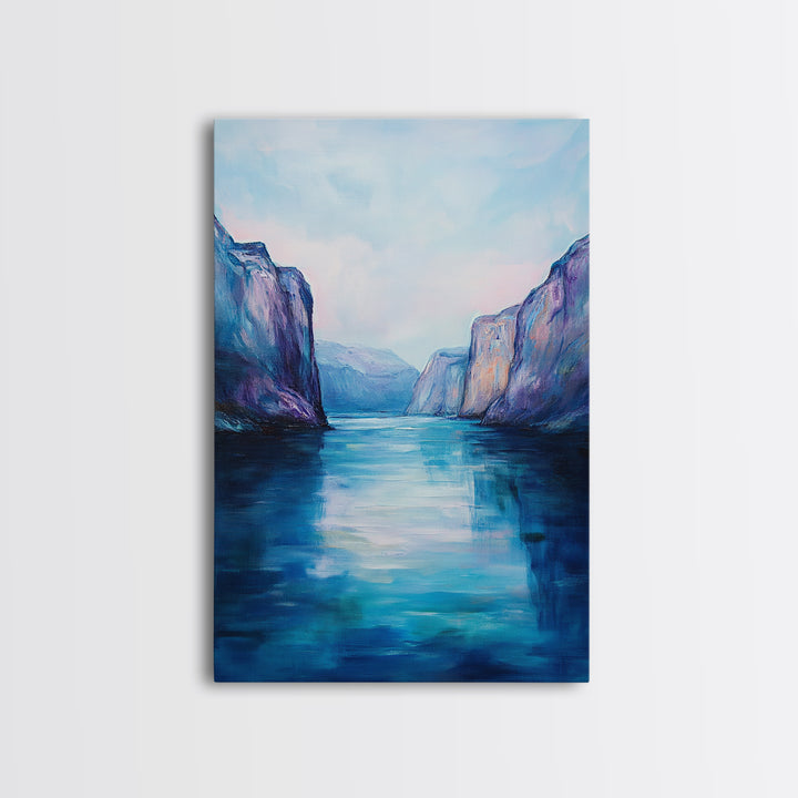 coastal landscape art, framed canvas print, nautical painting, seascape painting, blue and green wall art, ocean painting, gift idea