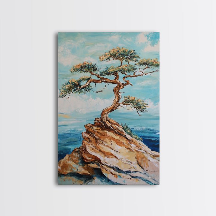 Bonsai Cliff, Pine Tree Art, Coastal Landscape Art, Nautical Decor, Coastal Wall Art, Canvas Print, Living Room Art, Gift Idea