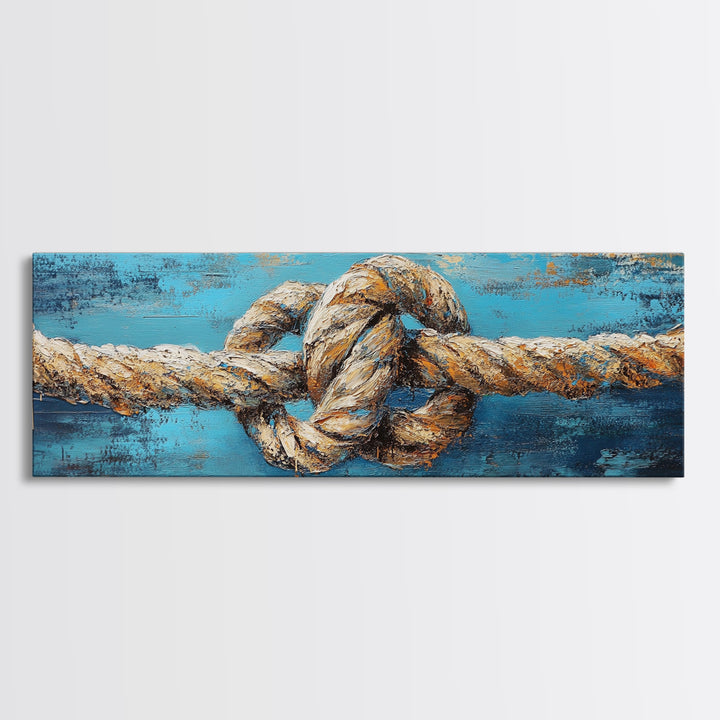 Nautical Rope Knot Framed Canvas Print Coastal Wall Art Rustic Beach House Decor Large Wall Art Nautical Art Living Room Decor