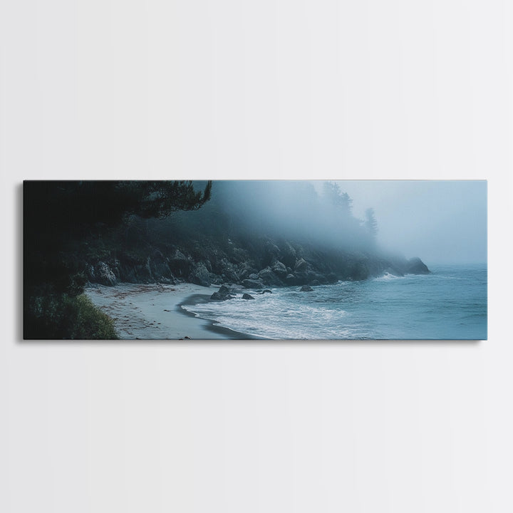 Foggy Beach Framed Canvas Print Moody Coastal Wall Art, Ocean Mist Seascape, Minimalist Nature Print, Tranquil Living Room Decor