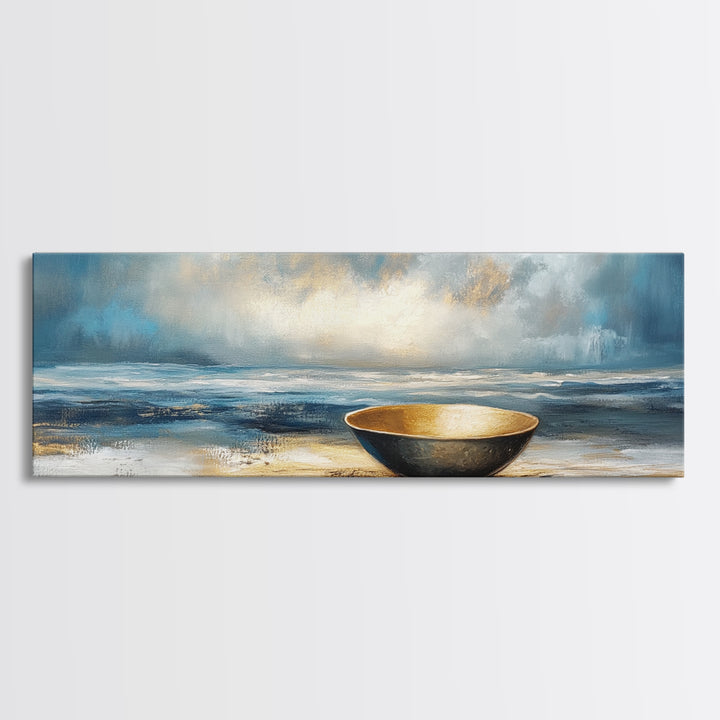 Ocean Bowl Framed Canvas Print, Coastal Zen Wall Art, Beach Minimalist Home Decor, Tranquil Seascape Art, Modern Nautical Wall Decor