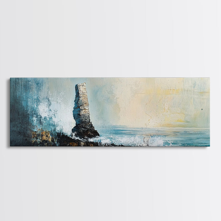 Dramatic Ocean Waves Framed Canvas Print, Moody Seascape Wall Art, Stormy Coastal Painting, Nautical Home Decor, Minimalist Art