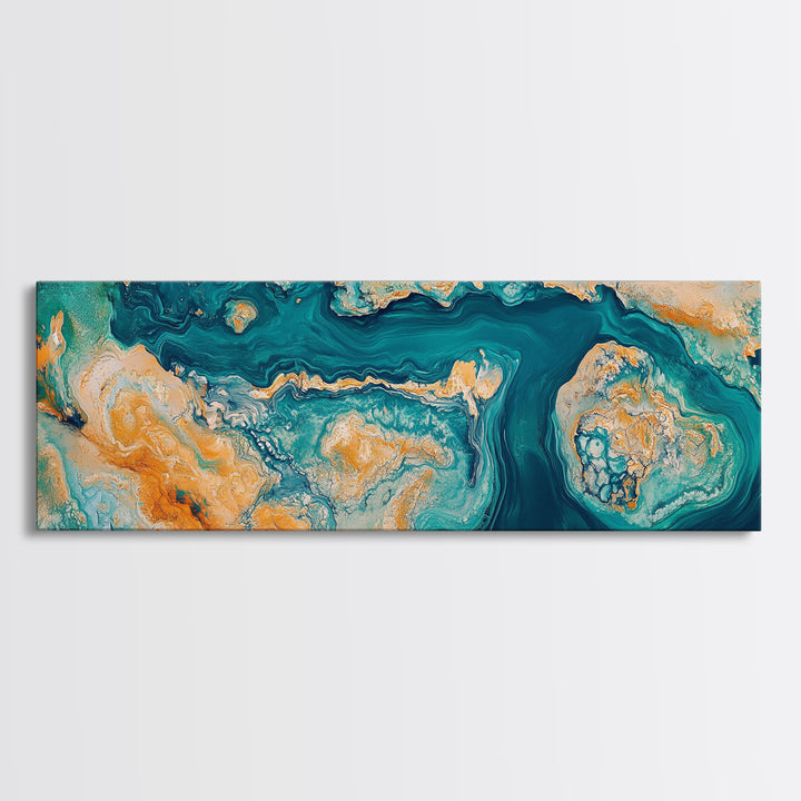 Abstract Ocean Map Painting, Modern Coastal Art, Nautical Wall Decor, Blue and Gold Artwork, Beach House Decor, Living Room Art