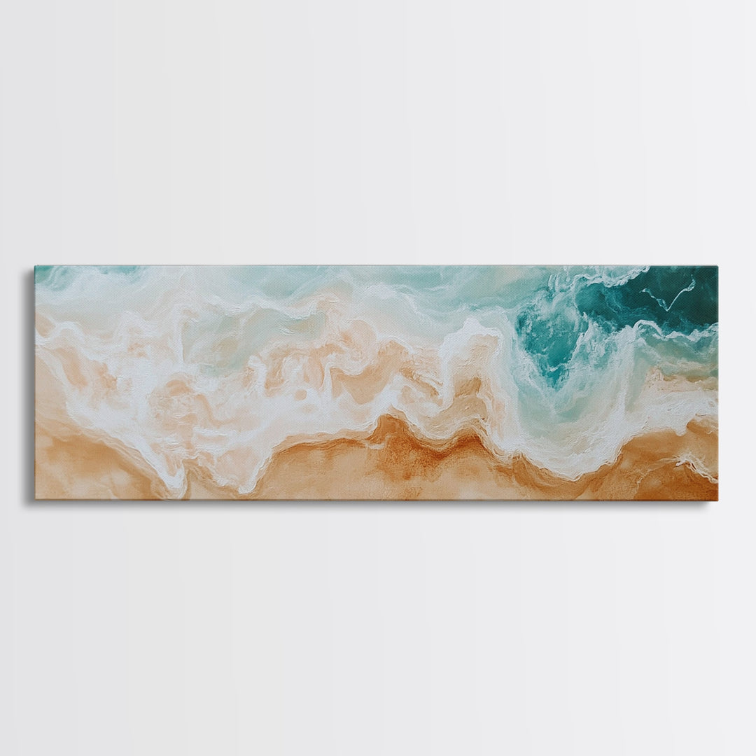Coastal Beach Waves Painting, Serene Ocean Art, Abstract Shoreline Wall Decor, Neutral Beach House Decor, Modern Living Room Art