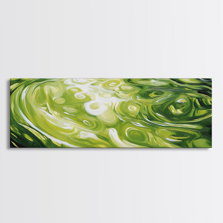 Abstract Green Swirl Painting, Modern Contemporary Wall Art, Nature Inspired Water Reflection, Trendy Office, Framed Canvas Print