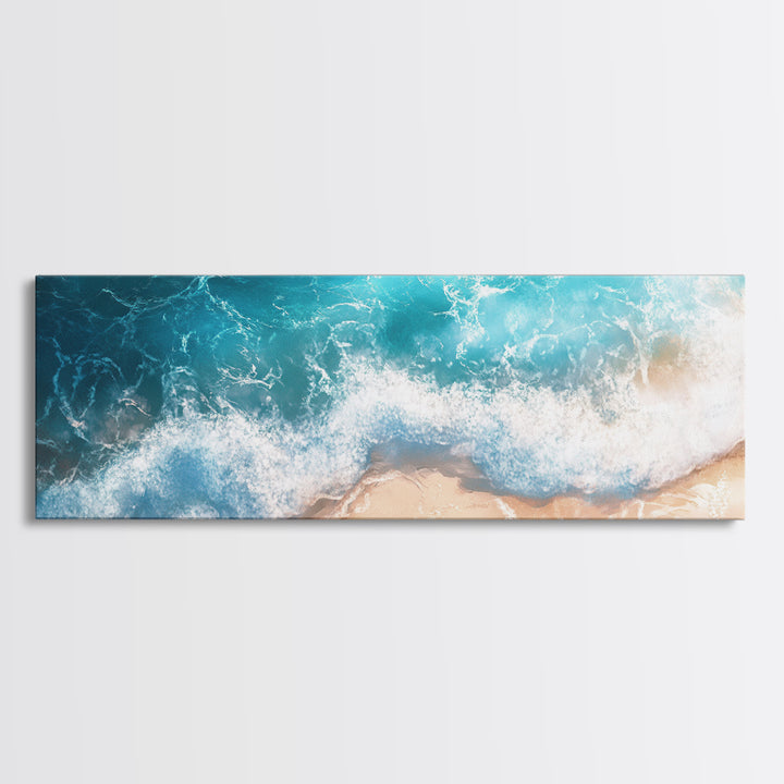 Beach Waves Canvas Print Tropical Shoreline Painting, Blue Ocean Art, Coastal Wall Decor, Relaxing Home Decor, Large Summer Wall Art