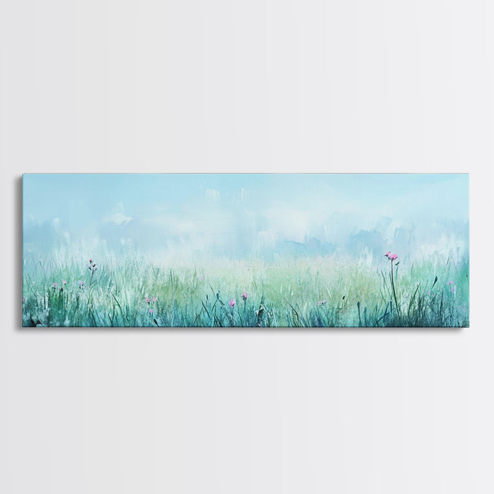 Dreamy Meadow Painting Framed Canvas Print - Soft Pastel Wildflower Art, Peaceful Nature Wall Decor, Bedroom BAesthetic, Gift Idea