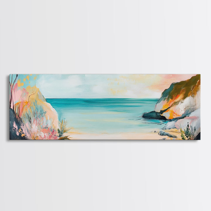 Abstract Beach Painting Soft Pastel Coastal Art Minimalist Boho Seaside Wall Decor Tranquil Ocean Artwork Bedroom Office