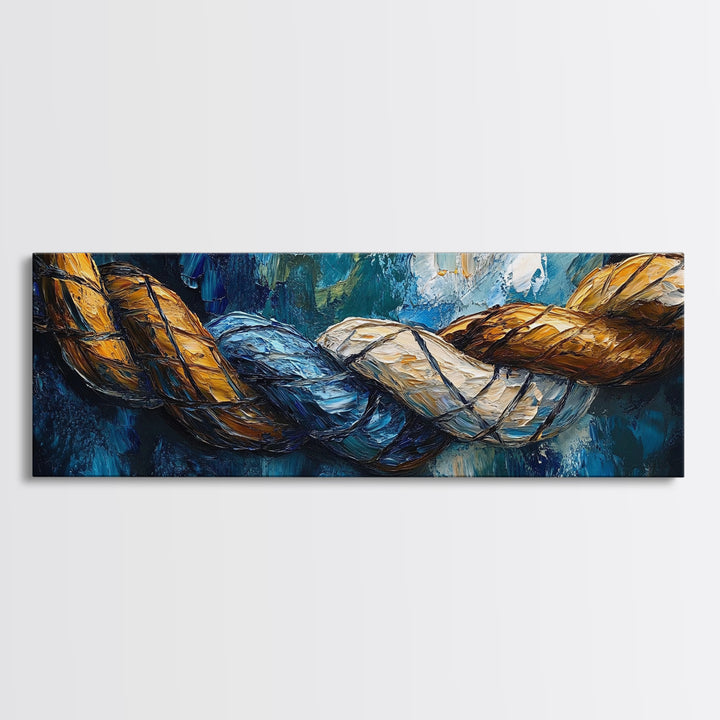 Nautical Rope Texture Canvas Print Abstract Coastal Wall Art, Ocean Inspired Painting, Rustic Nautical Decor, Beach House Wall Art