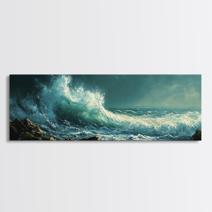 Dark Ocean Wave Canvas Print Dramatic Seascape Art, Coastal Wall Art, Stormy Water Painting, Nautical Home Decor, Large Wall Art