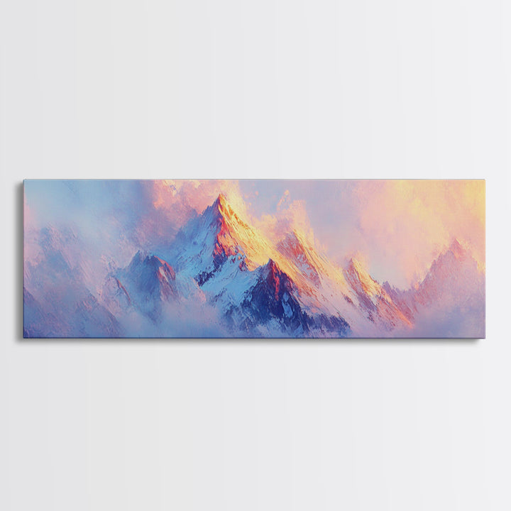 Dreamy Sunset Mountains Canvas Print Ethereal Landscape Art Pastel Sky Snowy Peaks Wall Decor Serene Bedroom Painting