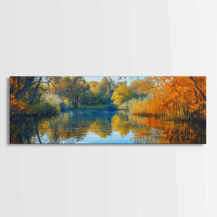 Autumn Lake, Fall Landscape Painting, Nature Wall Art, Seasonal Home Decor, Canvas Print, Rustic Cabin Artwork, Living Room Art
