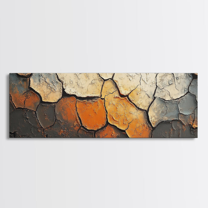 Cracked Earth, Textured Wall Art, Abstract Painting, Earthy Tones, Framed Canvas Print, Industrial Home Decor, Office Artwork