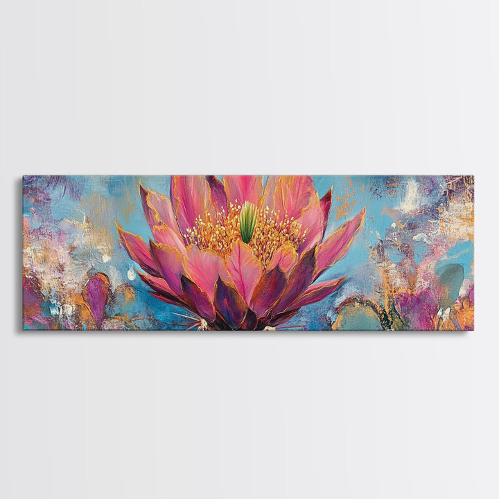 Blooming Cactus Art Framed Canvas Print Boho Floral Wall Art Desert Home Decor Vibrant Succulent Painting Southwestern Gift