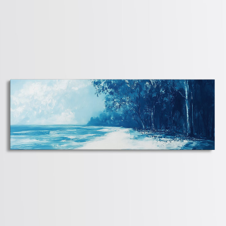 Ocean Shore, Coastal Landscape, Nautical Wall Art, Framed Canvas Print, Beach House Decor, Monochrome Seascape, Tranquil Art, Water Scene