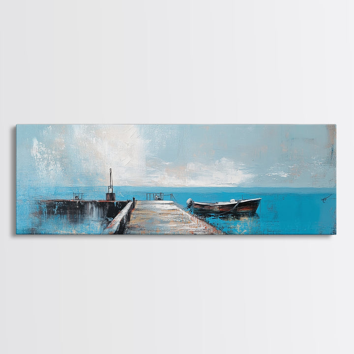 Ocean Pier, Blue Coastal Art, Nautical Wall Decor, Beach House Art, Living Room Wall Art, Seascape Painting, Canvas Print