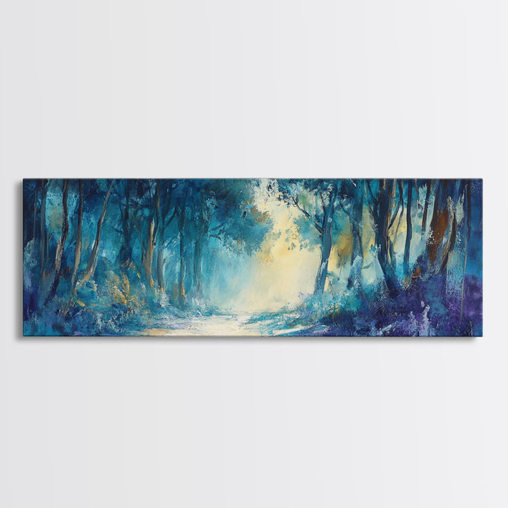 Mystical Forest, Blue Woodland Scene, Nature Art, Dark Forest Painting, Bedroom Wall Art, Canvas Print, Framed Canvas Print