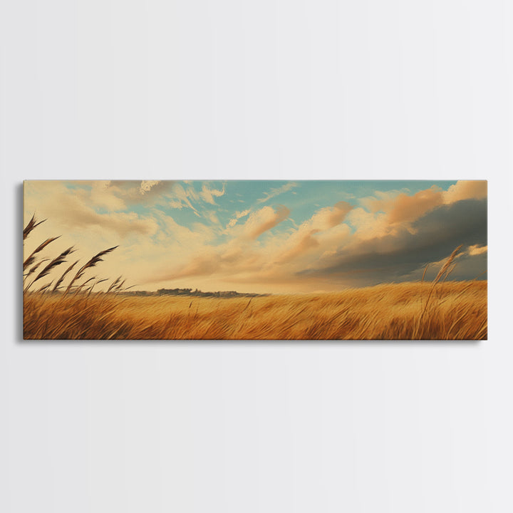 Golden Fields, Autumn Wind Art, Rustic Country Landscape, Farmhouse Home Decor, Living Room Art, Canvas Print, Framed Canvas Print