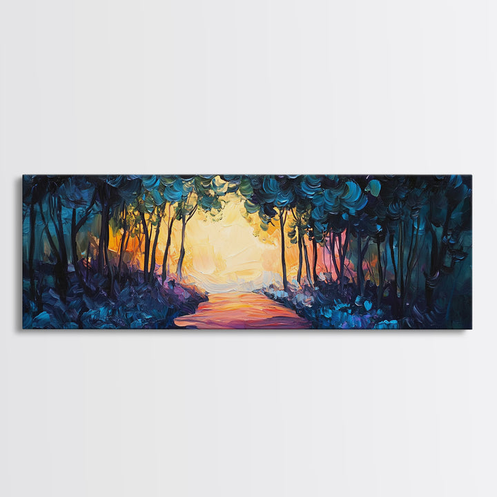 Enchanted Forest, Magical Nature Scene, Sunset Pathway Art, Mystical Landscape, Dreamy Wall Decor, Framed Canvas Print