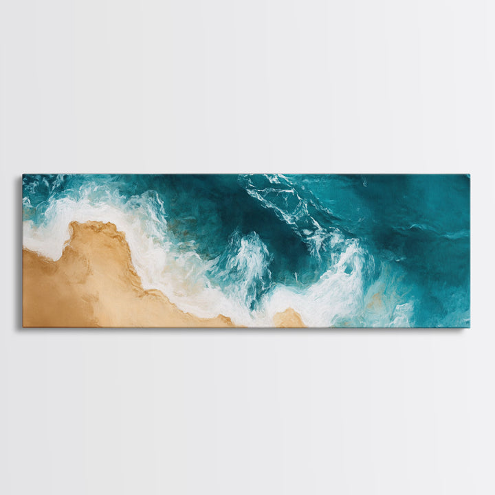 Aerial Beach View Canvas Print Abstract Seascape Painting, Ocean Waves , Nautical Coastal Wall Art, Minimalist Home Decor