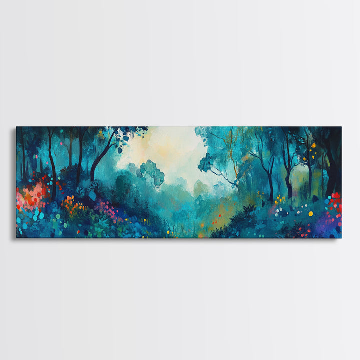 Mystical Forest Framed Canvas Print, Enchanted Woods Art, Vibrant Landscape Wall Art, Nature Home Decor, Boho Aesthetic