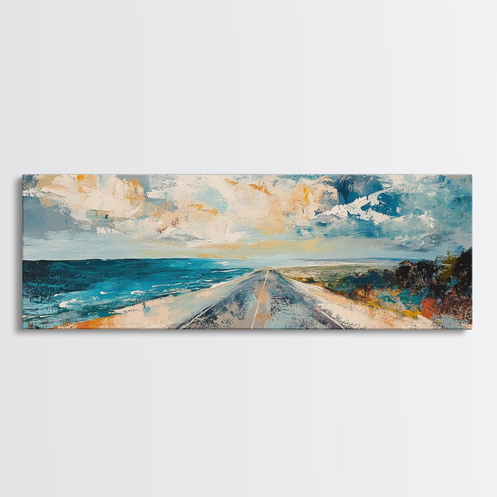 Coastal Highway Canvas Print, Ocean Road Painting, Scenic Landscape Wall Art, Travel Decor, Abstract Artwork, Office Wall Art