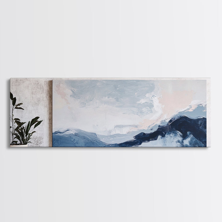 Blue Abstract Waves Canvas Print Minimalist Coastal Wall Art, Serene Seascape Painting, Modern Office or Living Room Decor, Gift Idea