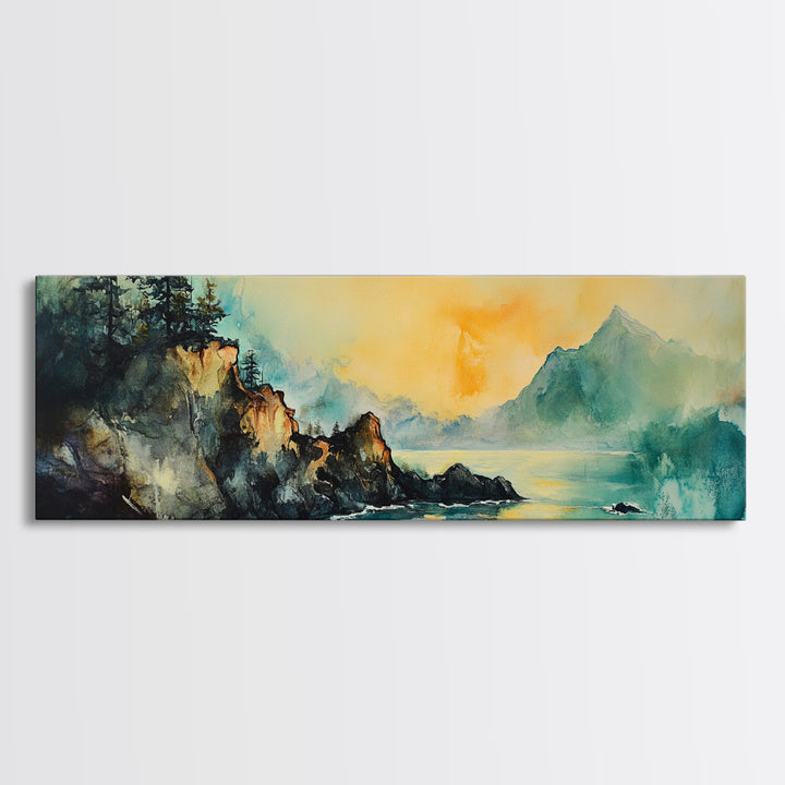 Coastal Cliff Sunset Canvas Print Atmospheric Nature Wall Art, Golden Hour Landscape, Relaxing Bedroom or Living Room Decor, Gift Idea