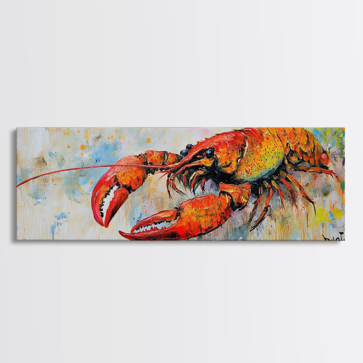 Bold Lobster Painting Canvas Print Vibrant Coastal Kitchen Wall Art, Seafood Restaurant Decor, Nautical Dining Room or Bar Artwork