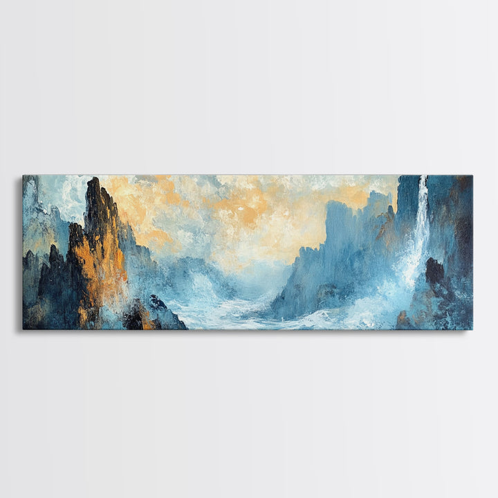 Abstract Mountain Waterfall Wall Art, Moody Landscape Painting, Modern Nature Art, Statement Artwork, Office Wall Decor