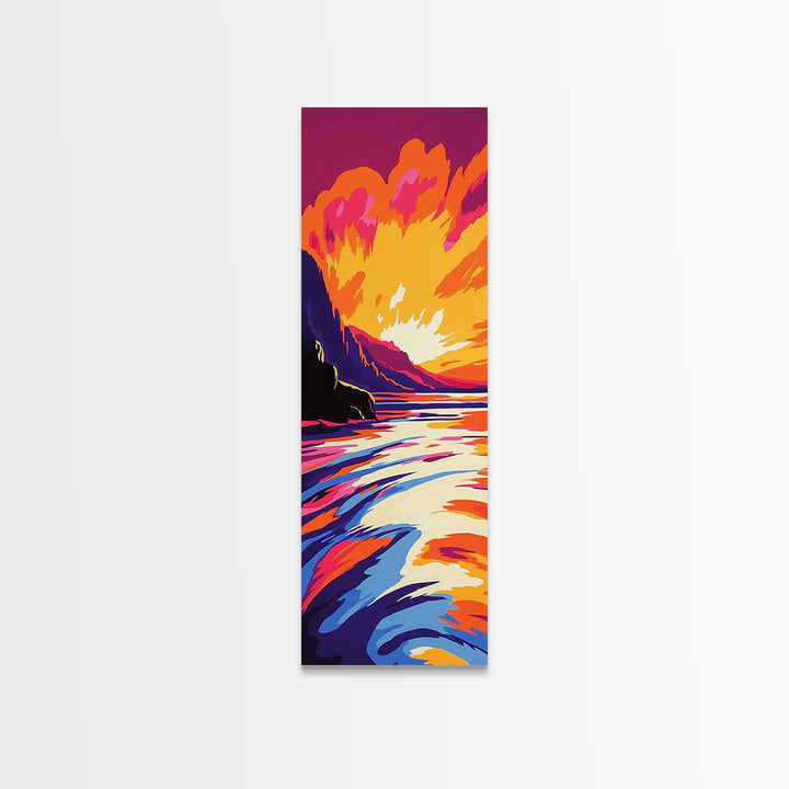 Ocean Sunset, Vibrant Landscape, Framed Canvas Print, Coastal Art, Beach House Decor, Living Room Art, Minimalist Nature Painting