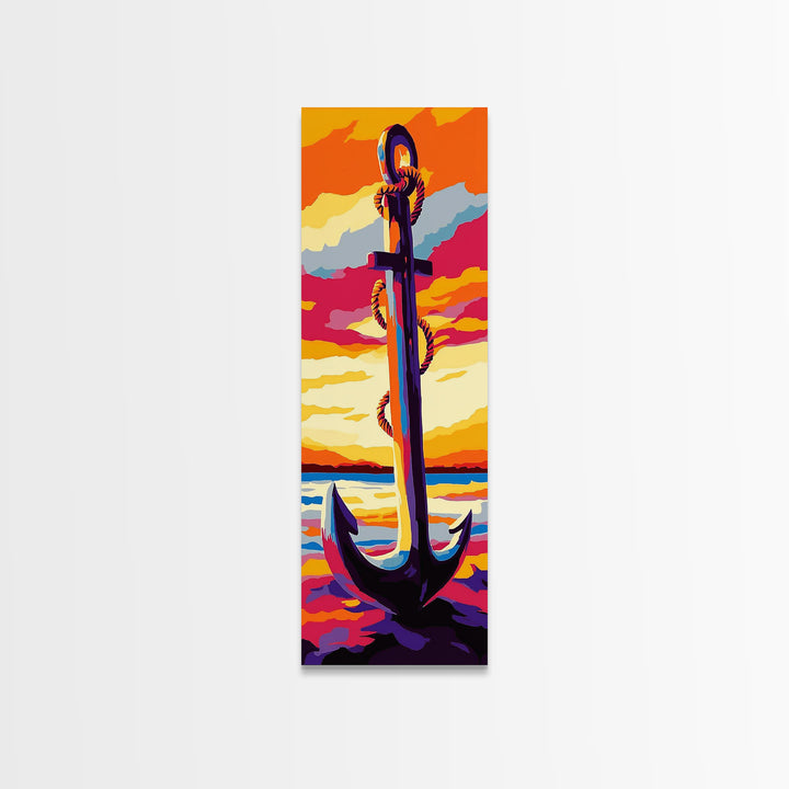 Nautical Anchor, Coastal Sunset, Bold Ocean Art, Vibrant Seaside Decor, Modern Beach House Art, Bedroom Wall Art, Canvas Print