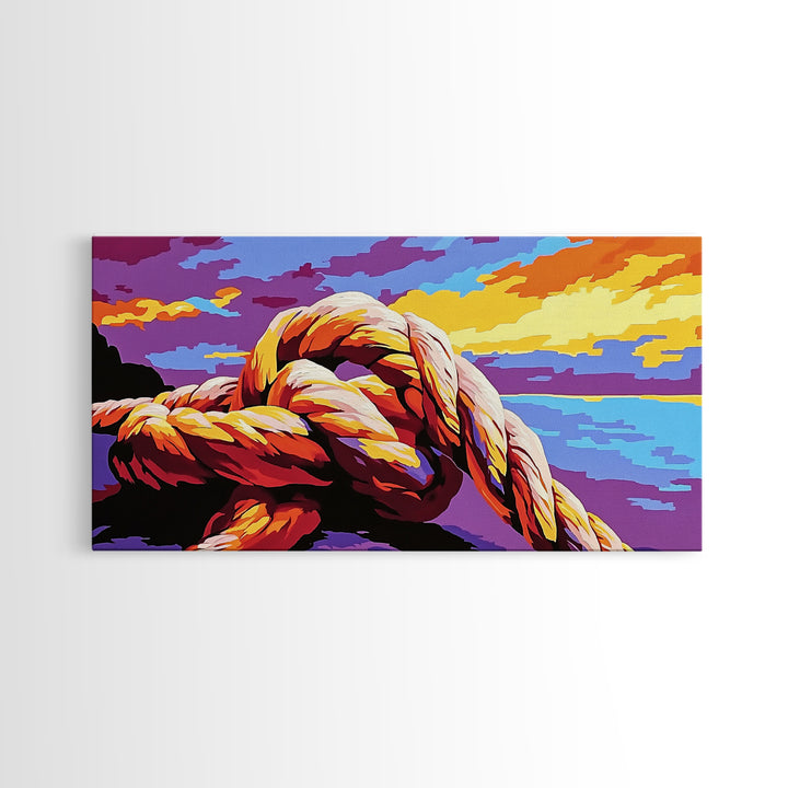 Nautical Knot, Ocean View, Coastal Decor, Framed Canvas Print, Sunset Seascape, Beach House Art, Sailing Gift, Maritime Theme