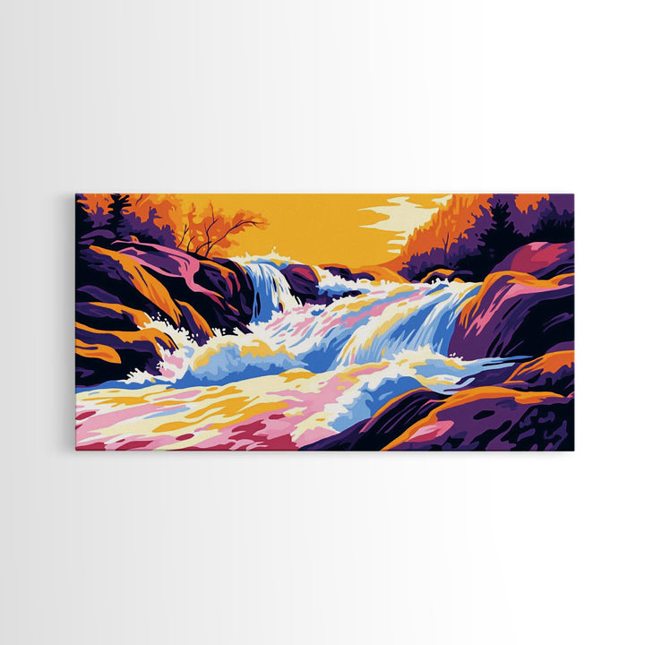 Mountain Wildflowers, Colorful Nature Scene, Sunset Glow, Vibrant Art, Scenic Landscape, Framed Canvas Print, Living Room Wall Art