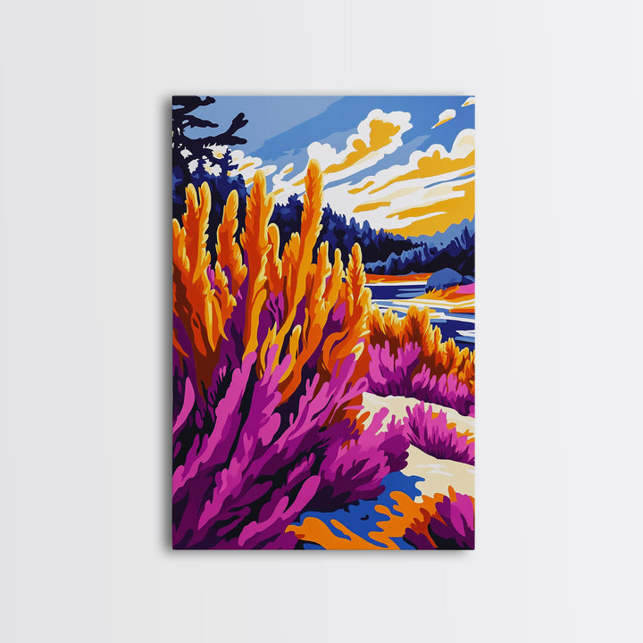 Mountain Wildflower Art, Scenic Landscape Print, Vibrant Nature Painting, Rustic Outdoor Decor, Framed Canvas Print, Boho Cabin Wall Art