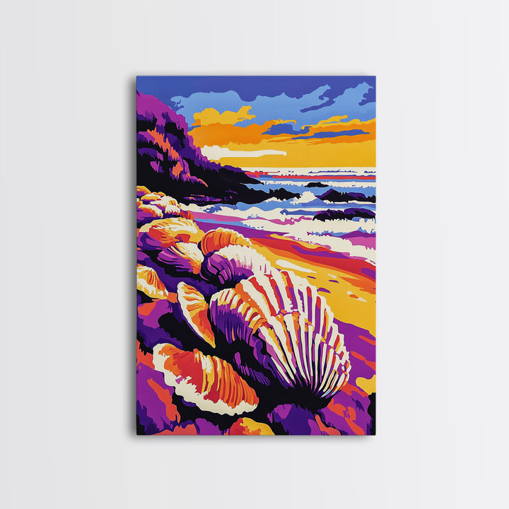 Ocean Shore, Shells, Beach, Waves, Canvas Print, Coastal Wall Art, Nautical Decor, Seaside Living, Bathroom Artwork, Summer Vibes