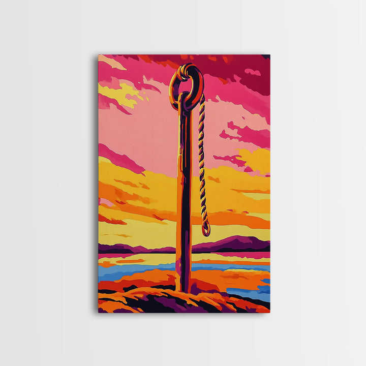 Nautical Rope, Coastal Decor, Beach House Art, Sunset Painting, Canvas Print, Living Room Wall Art, Boho Home Decor, Vibrant Landscape