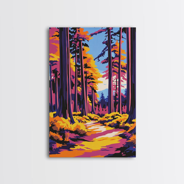 Tall Trees, Forest Pathway, Autumn Wall Art, Nature Landscape, Cabin Retreat Decor, Cozy Rustic Home, Framed Canvas Print, Gift Idea