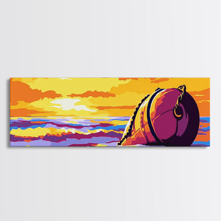 Ocean Sunset, Floating Buoy, Canvas Print, Nautical Art, Coastal Home Decor, Beach House Wall Art, Vibrant Seascape, Living Room Decor