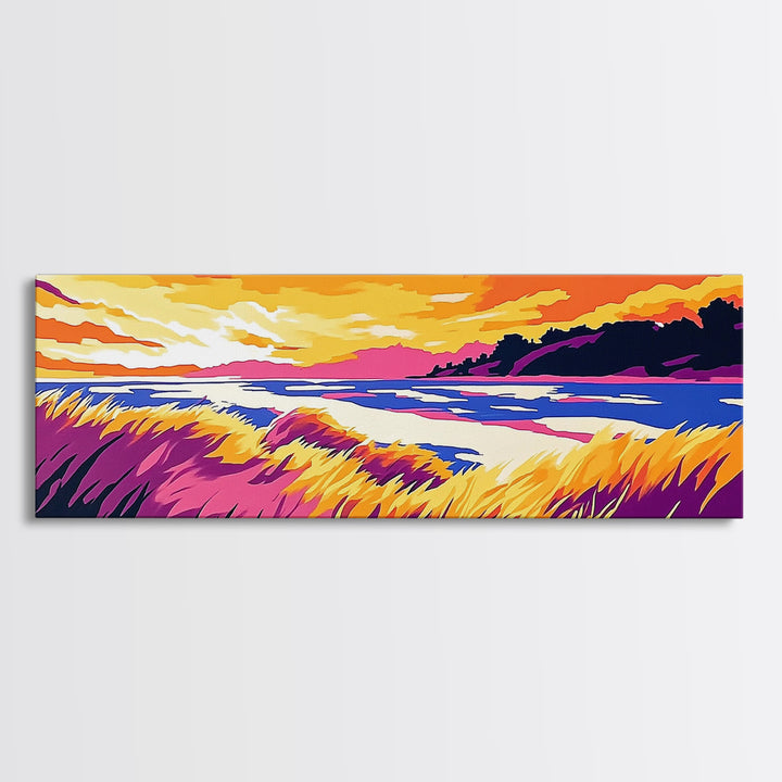 Coastal Grasses, Ocean Sunset, Canvas Print, Beach Art, Serene Landscape, Nautical Home Decor, Relaxing Wall Art, Living Room Decor