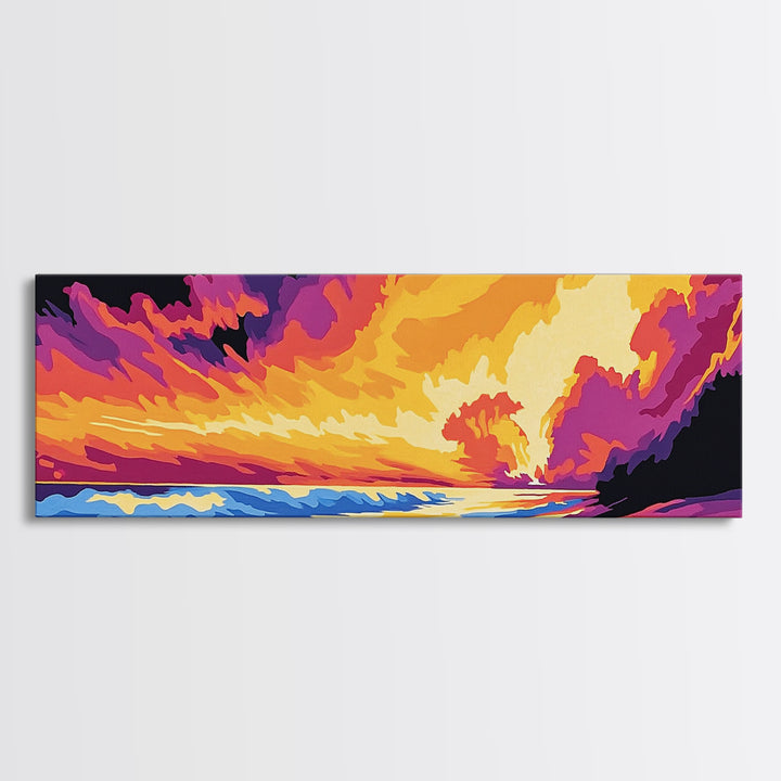 Ocean Sunset, Fiery Sky, Seascape Waves, Canvas Print, Beach House Wall Art, Coastal Home Decor, Vibrant Water Art, Summer Vibes