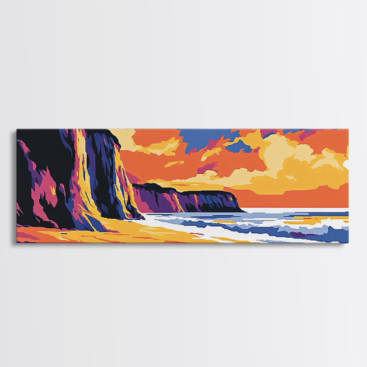 Ocean Sunset, Coastal Serenity, Beach House Art, Seascape Painting, Nature Wall Decor, Framed Canvas Print, Living Room Wall Art