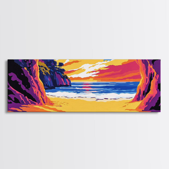 Ocean Cave, Hidden Beach, Coastal Retreat Art, Tropical Escape Print, Beach House Wall Decor, Framed Canvas Print, Vacation Home Art